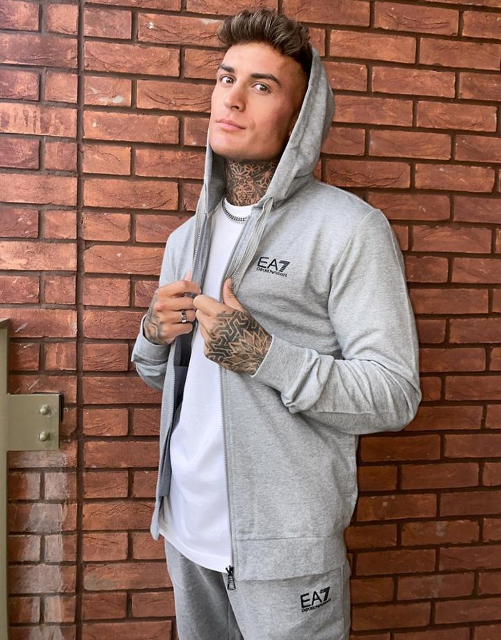 Armani Ea7 Core Id Small Logo Zip Thru Hoodie In Gray