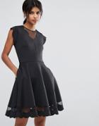 Ted Baker Mesh Paneled Scallop Dress - Black