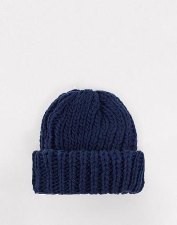 My Accessories London Ribbed Beanie In Navy