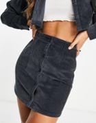 Asos Design Cord Button Through Skirt In Charcoal - Part Of A Set-grey