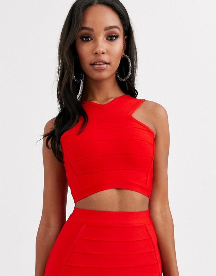 Band Of Stars Bandage Cross Neck Crop Top In Red
