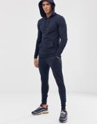 Asos Design Tracksuit Extreme Super Skinny Sweatpants/muscle Hoodie In Navy - Navy