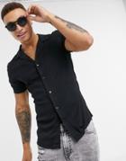 Asos Design Muscle Viscose Shirt With Low Revere In Black