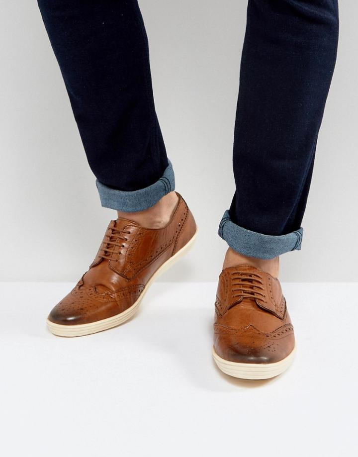Base London Perform Brogue Leather Shoes In Tan - Tan
