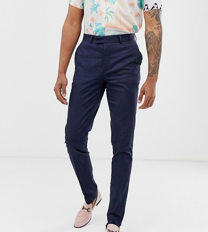 Asos Design Tall Skinny Smart Pants In Navy Cotton