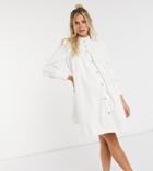 Asos Design Maternity Denim Pie Crust Smock Dress In Ivory-white