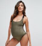 Wolf & Whistle Maternity Swimsuit With Strappy Back In Khaki Dd - G Cup - Green