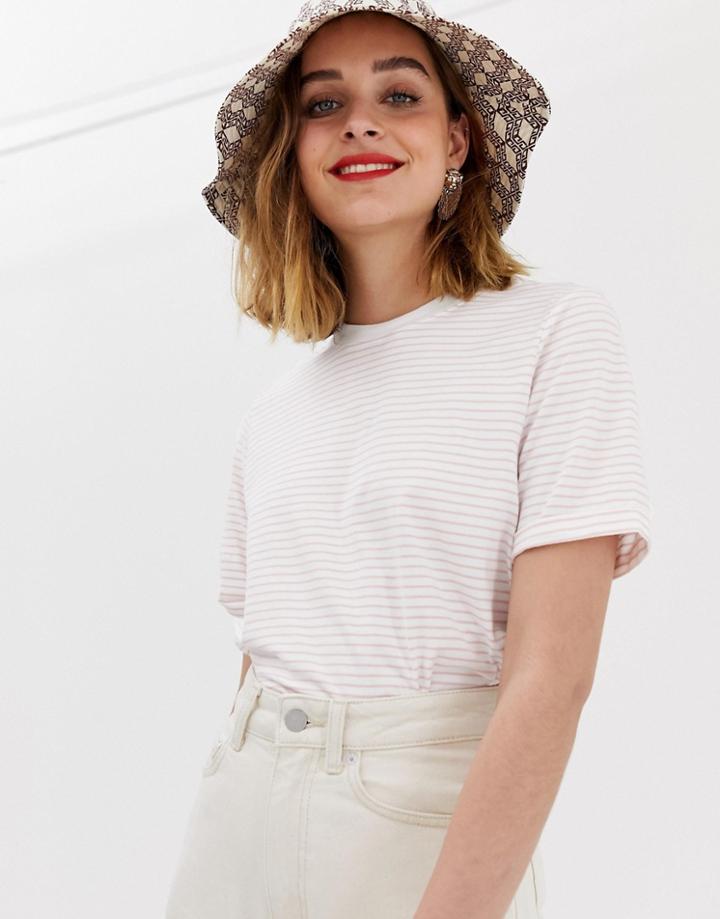 Pieces Stripe T-shirt With Folded Sleeve - White