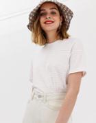 Pieces Stripe T-shirt With Folded Sleeve - White