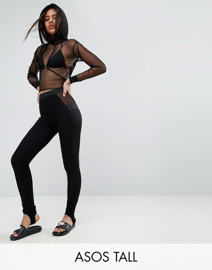 Asos Tall Stirrup Leggings With Mesh Insert And Tipping - Black