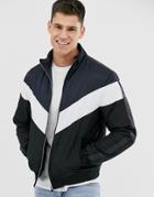 River Island Padded Jacket With Chevron Taping In Black-navy