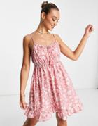 River Island Cotton Printed Mini Dress In Pink