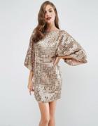 Asos Red Carpet Disc Sequin Mini Kimono Dress - Gold