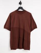 Asos Design Oversized T-shirt With Waffle And Rib Cut And Sew In Brown