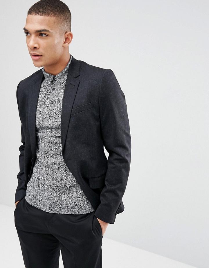 New Look Slim Fit Fleck Blazer In Navy - Navy