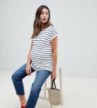 Asos Design Maternity Nursing T-shirt With Crew Neck Double Layer In Stripe - Navy