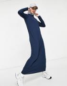 Asos Design Long Sleeve Maxi T-shirt Dress In Navy