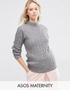 Asos Maternity Sweater With High Neck In Cable Stitch - Gray
