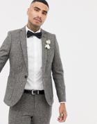 Twisted Tailor Super Skinny Suit Jacket In Gray Herringbone - Gray