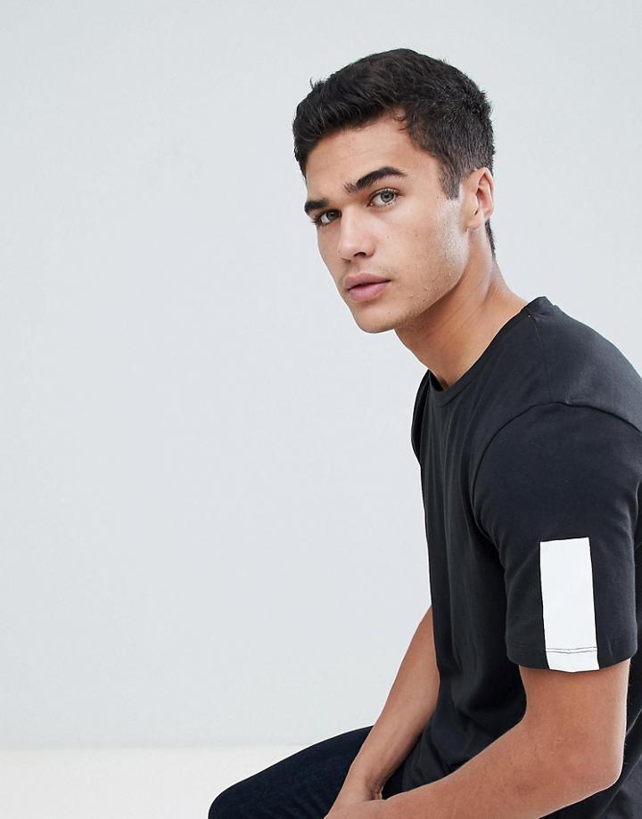 Jack & Jones Core Longline T-shirt With Sleeve Stripe - Black