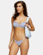Topshop Frill Detail Bikini Bottoms In White Ditsy Floral