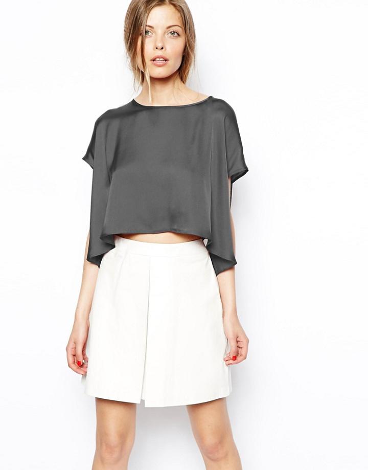 Asos Cropped T-shirt With Kimono Sleeve - Gray