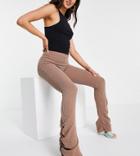 Asyou Ruched Rib Flare Pants In Mocha - Part Of A Set-brown