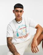 Pull & Bear Varsity T-shirt In White-pink