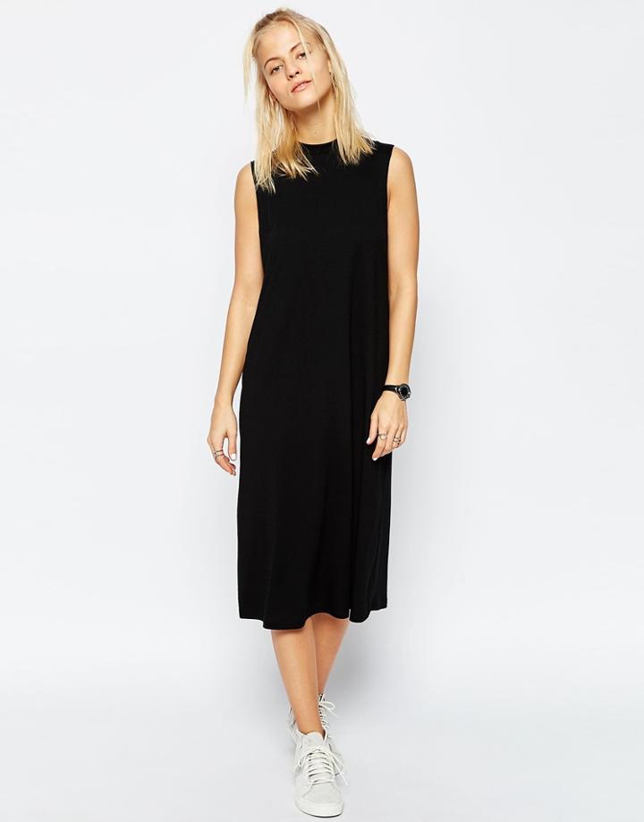 Asos Midi Dress With Drop Armhole - Black