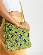 Svnx Braided Cotton Cross Body Bag With Wooden Handle In Green