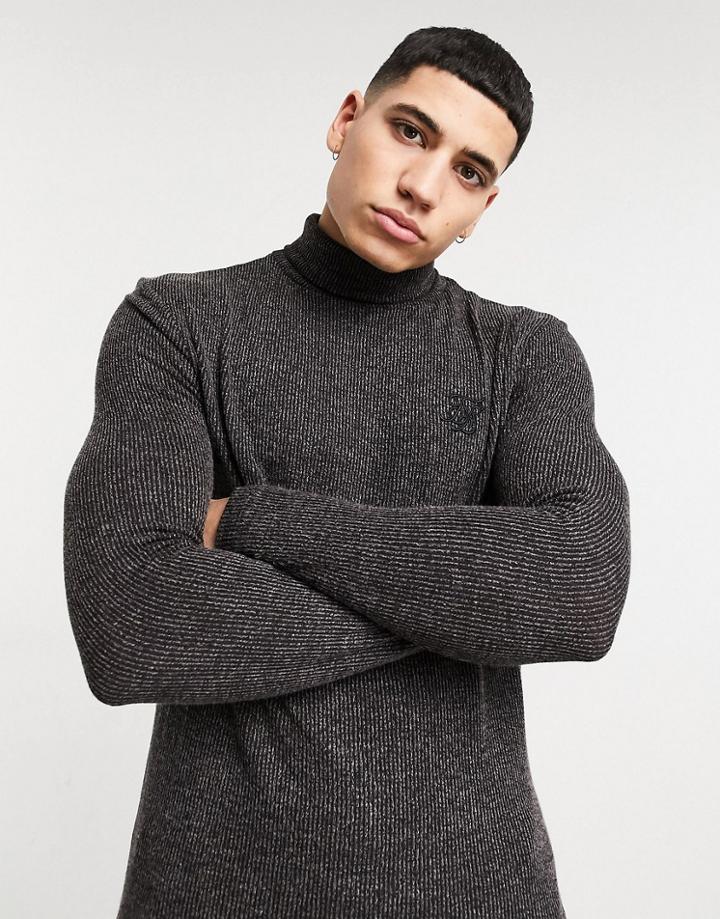 Siksilk Rib Turtle Neck Sweater In Black