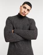Siksilk Rib Turtle Neck Sweater In Black