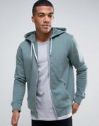 New Look Zip Through Hoodie In Light Green - Blue