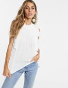 Y.a.s Ruffle High Neck Top In Textured Cotton-white