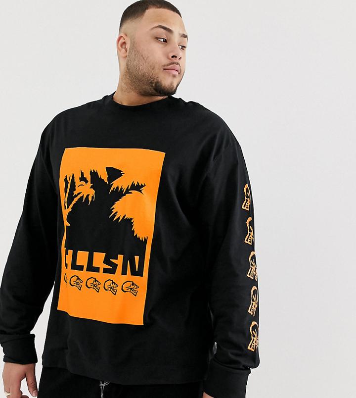Collusion Plus Long Sleeve Printed T-shirt In Black - Black