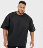 Asos Design Plus Oversized T-shirt With Half Sleeve In Scuba Fabric With Pocket In Black - Black