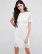 Vila Short Sleeve Lace Shift Dress - White