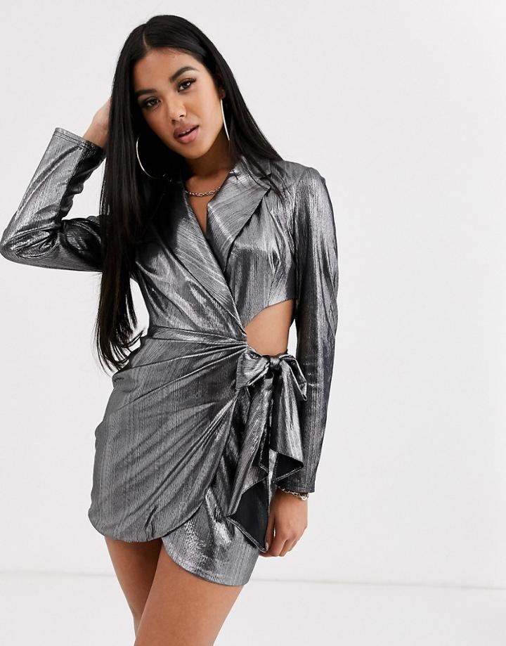 Asos Design Metallic Jersey Draped Cut Out Side Blazer-multi