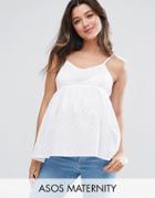 Asos Maternity Cotton Broderie Cami With Tie Shoulder - White