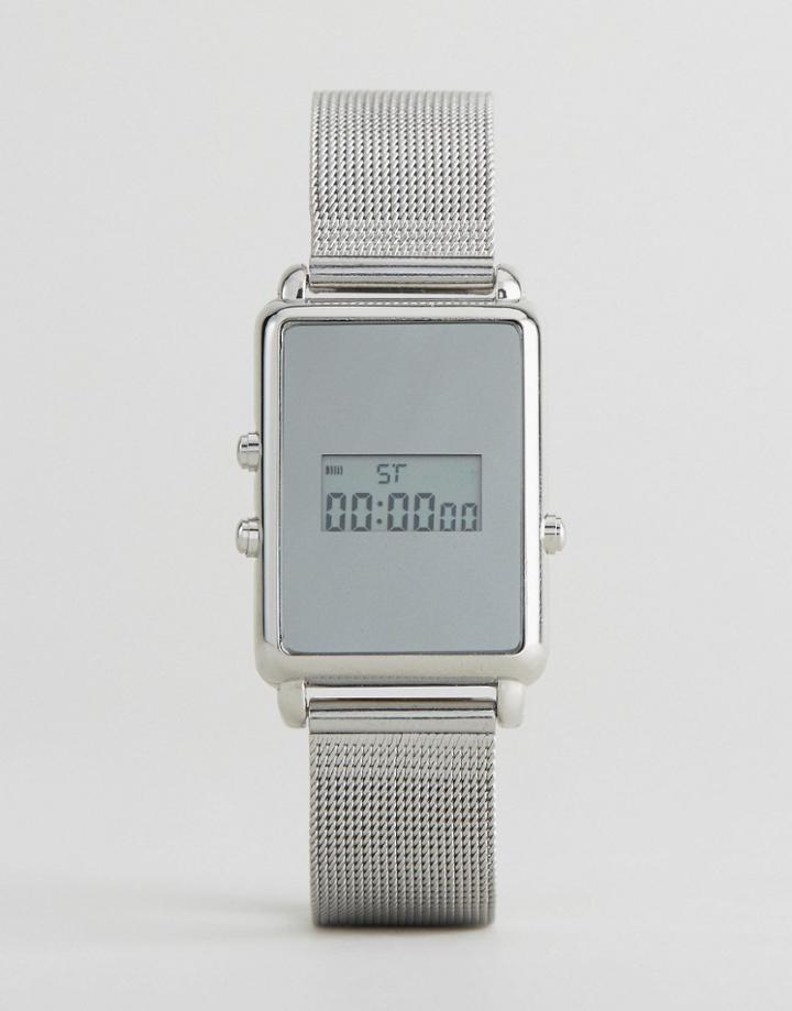 Asos Sleek Digital Mesh Watch - Silver