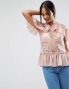 Asos Lace Top With Ruffles - Orange