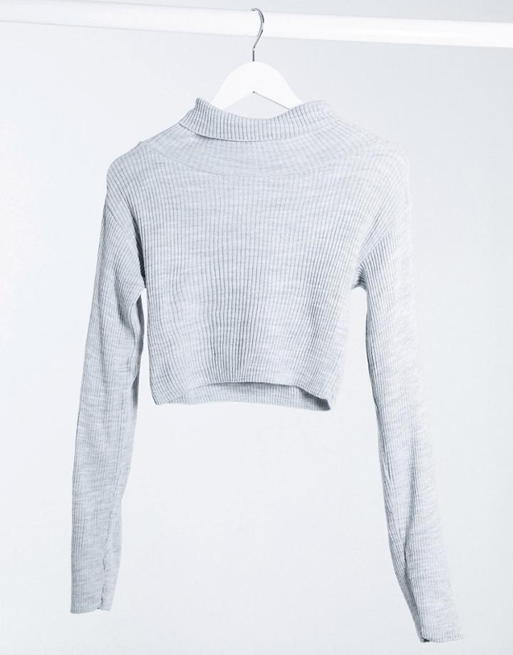 Parisian Ribbed High Neck Top Set In Gray-grey