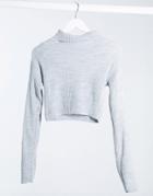 Parisian Ribbed High Neck Top Set In Gray-grey