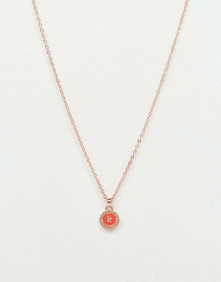 Ted Baker Tella Rose Gold Button Pendant Necklace - Coral