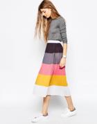 Asos Pleated Midi Skirt In Colour Block - Multi