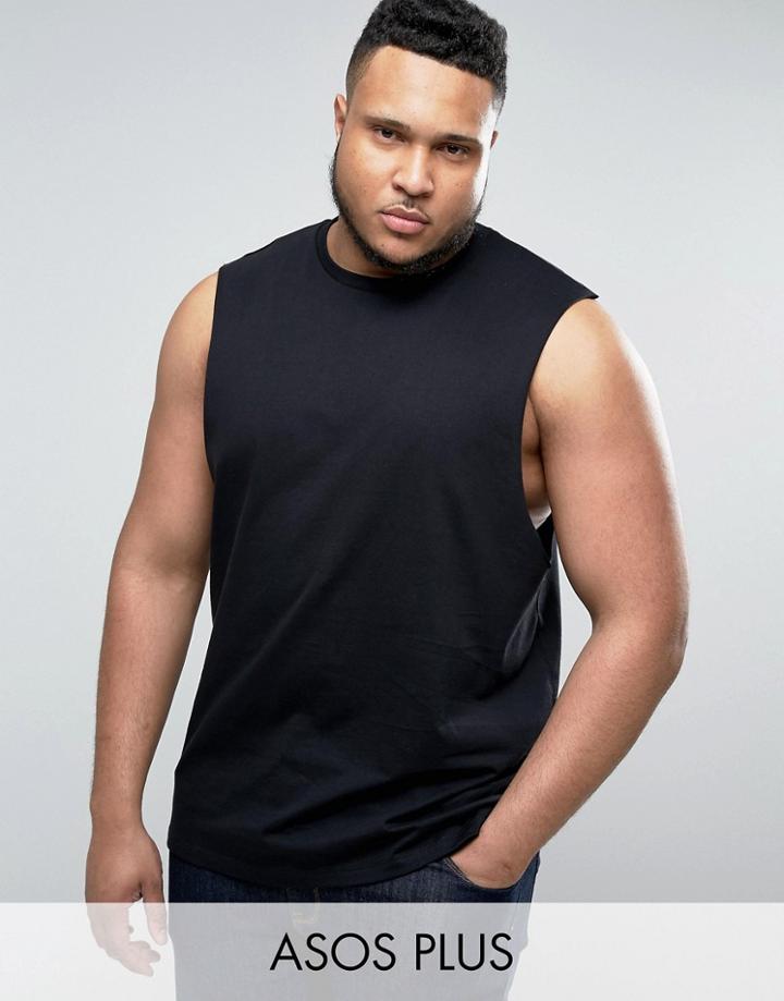 Asos Plus Sleeveless T-shirt With Dropped Armhole In Black - Black