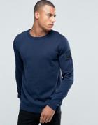 Jack & Jones Knitted Crew Sweater With Arm Badge - Navy