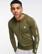 Le Breve Lounge Back Tape Hoodie In Khaki - Part Of A Set-green