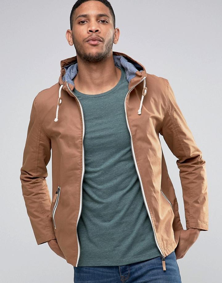Brave Soul Hooded Jacket With Toggles - Brown