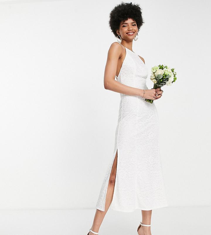 Little Mistress Tall Bridal Lace Midi Dress With Low Back In Ivory-white